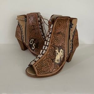 Custom Western Open-Toe Wedge Bootie Heels